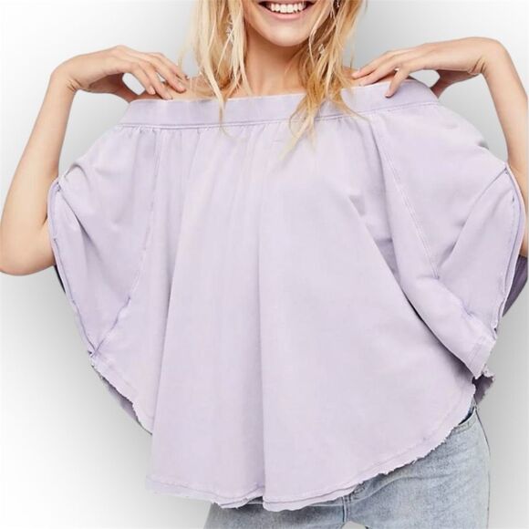 Free People Kiss Me Off-The-Shoulder Top Cream Bleach Distressed Women’s Small - Picture 1 of 12
